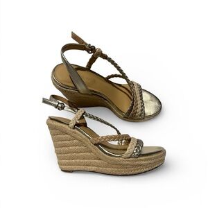 Nine West Metallic and Tan Wedge Sandals